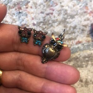 Owl Earrings and Necklace Charm